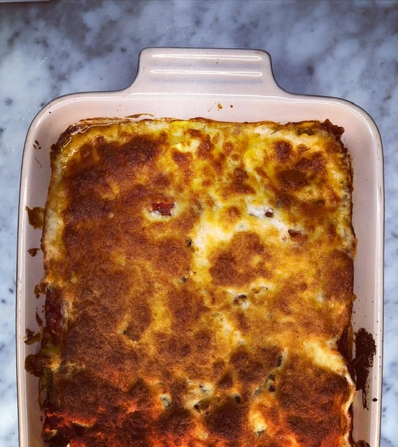 Fyldt pasta-lasagne med Karl Johan svampe